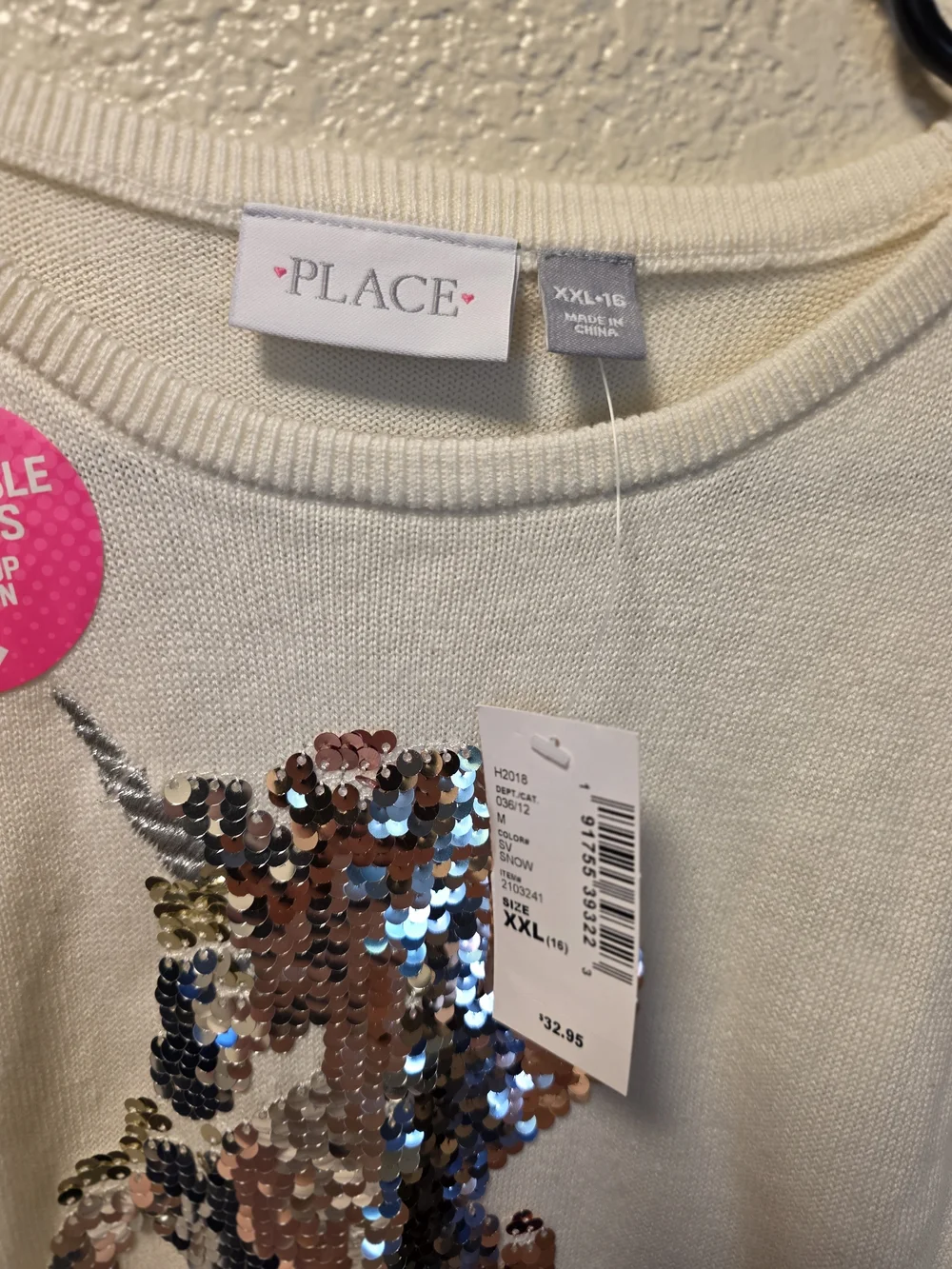 The Children's Place Cream Sweater with Reversible Rose Gold & Silver Sequins